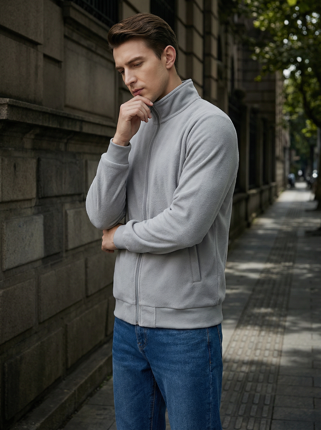 Giacca in Pile Uomo Nera con Cerniera e Collo Alto