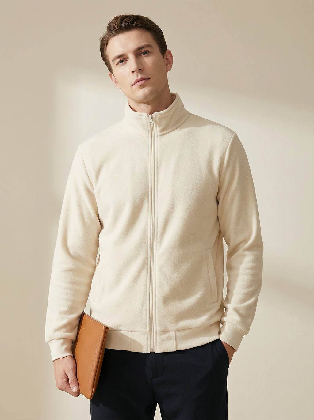 Giacca in Pile Uomo Nera con Cerniera e Collo Alto