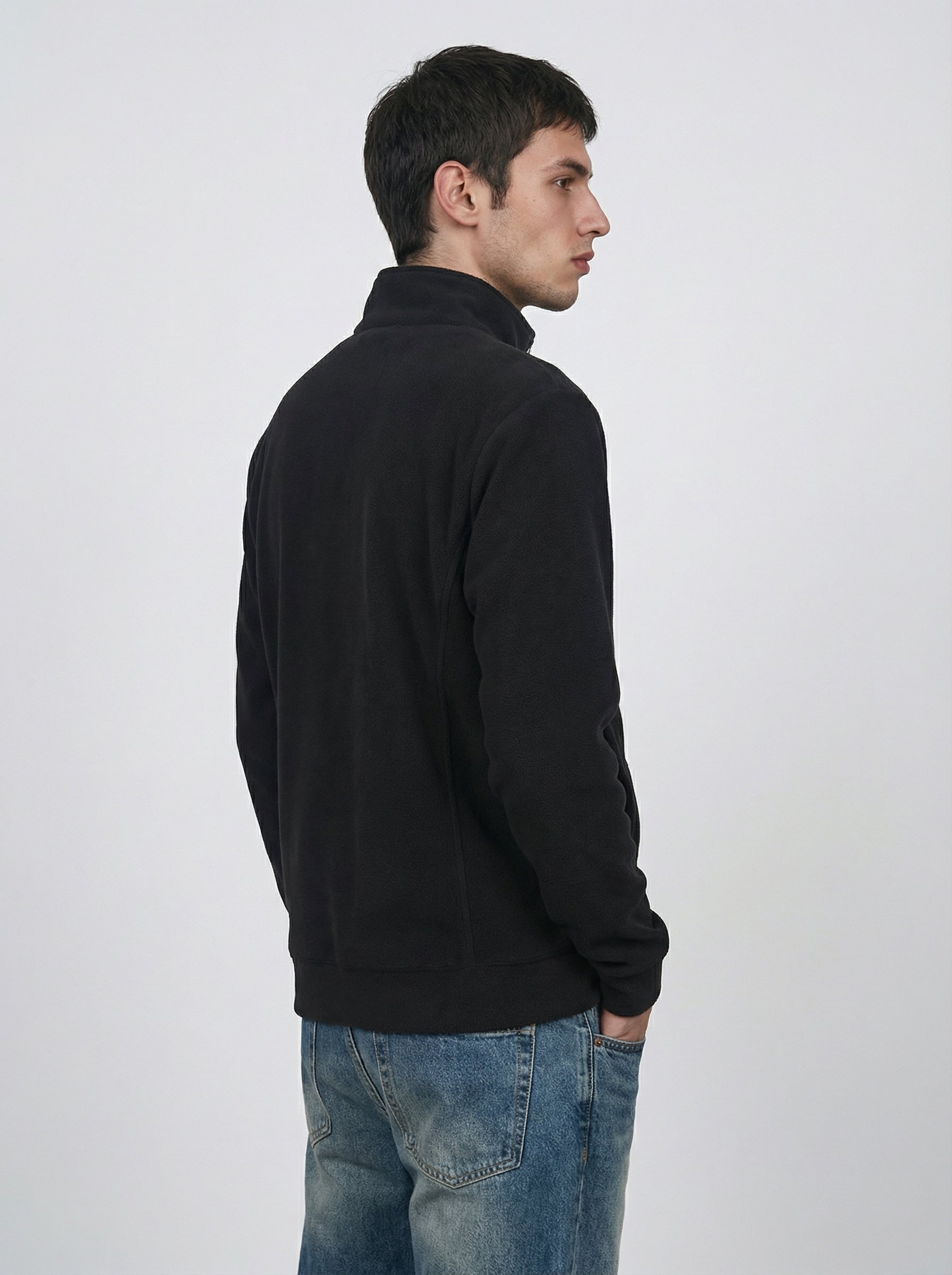 Giacca in Pile Uomo Nera con Cerniera e Collo Alto