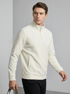 Felpa Uomo Nera Collo Alto in Pile con Mezza Zip