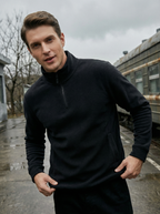 Felpa Uomo Nera Collo Alto in Pile con Mezza Zip