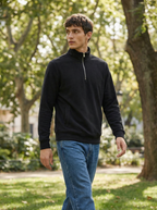 Felpa Uomo Nera Collo Alto in Pile con Mezza Zip