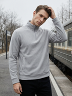 Felpa Uomo Nera Collo Alto in Pile con Mezza Zip