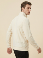 Felpa Uomo Nera Collo Alto in Pile con Mezza Zip