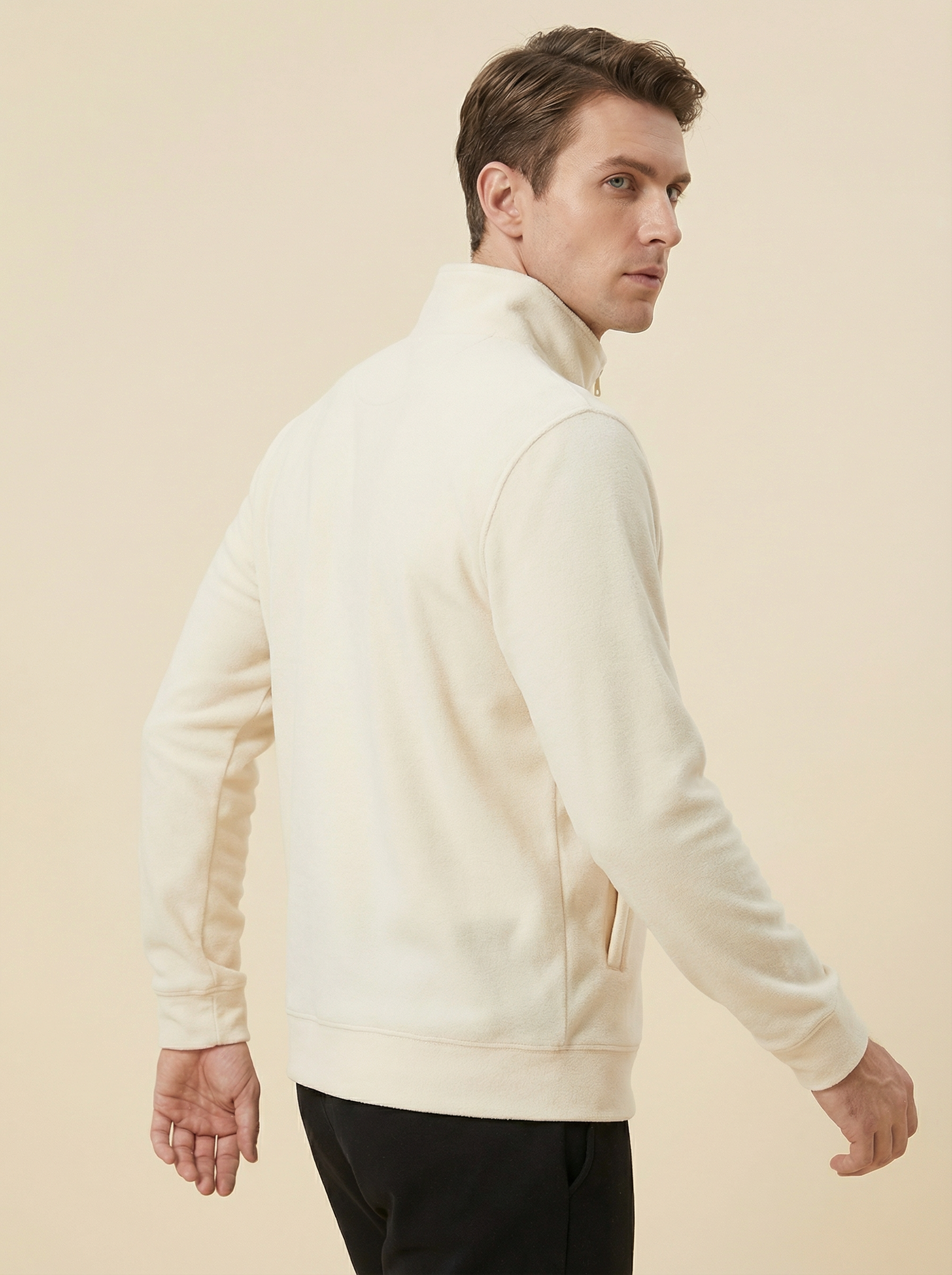 Felpa Uomo Nera Collo Alto in Pile con Mezza Zip