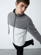 Giacca Uomo in Pile Bicolore con Collo Alto e Cerniera