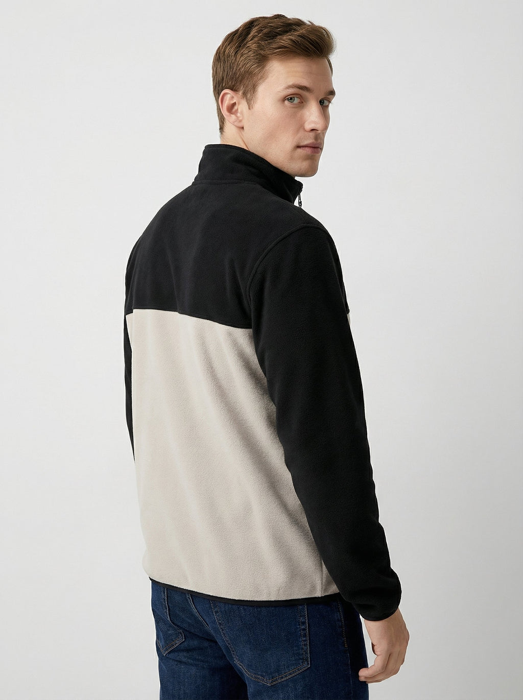 Giacca Uomo in Pile Bicolore con Collo Alto e Cerniera