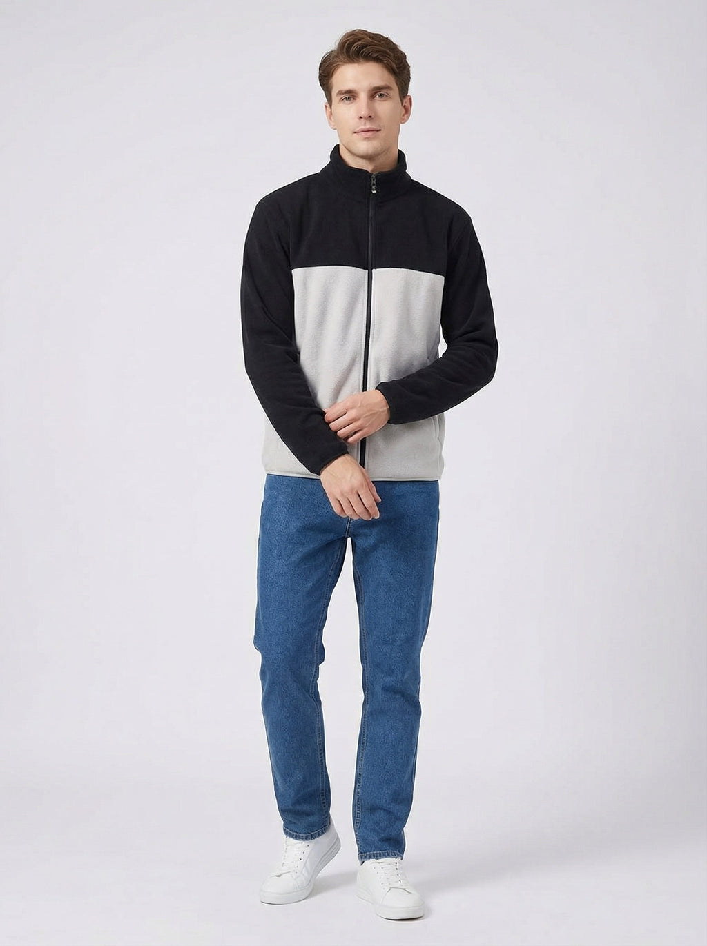 Giacca Uomo in Pile Bicolore con Collo Alto e Cerniera