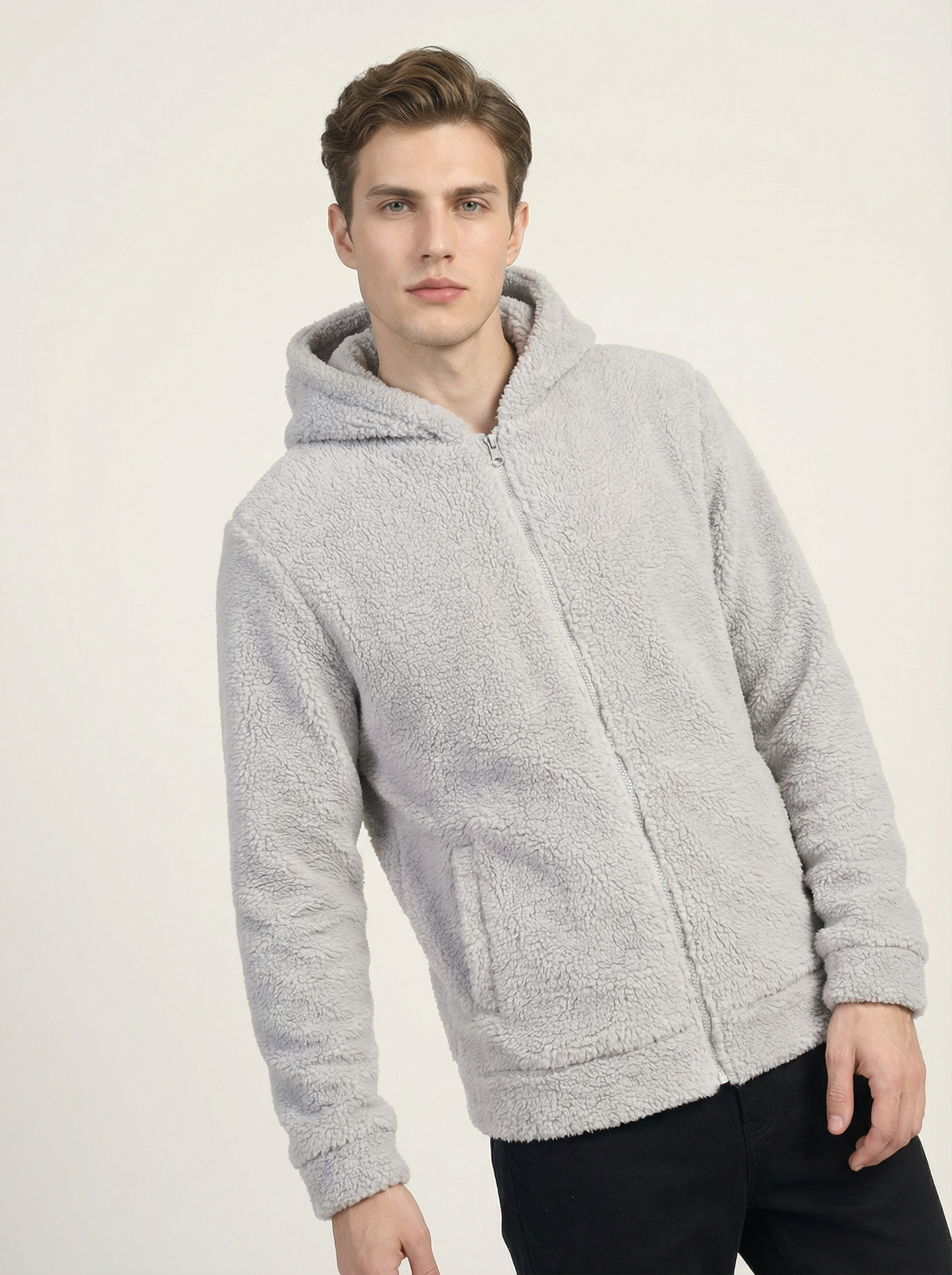 Felpa Uomo con Cappuccio in Pile Morbido e Caldo