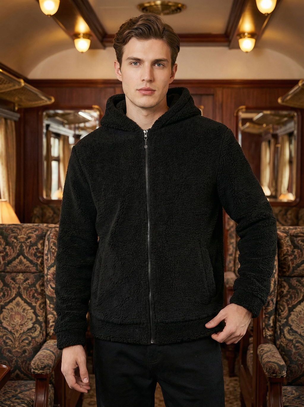 Felpa Uomo con Cappuccio in Pile Morbido e Caldo