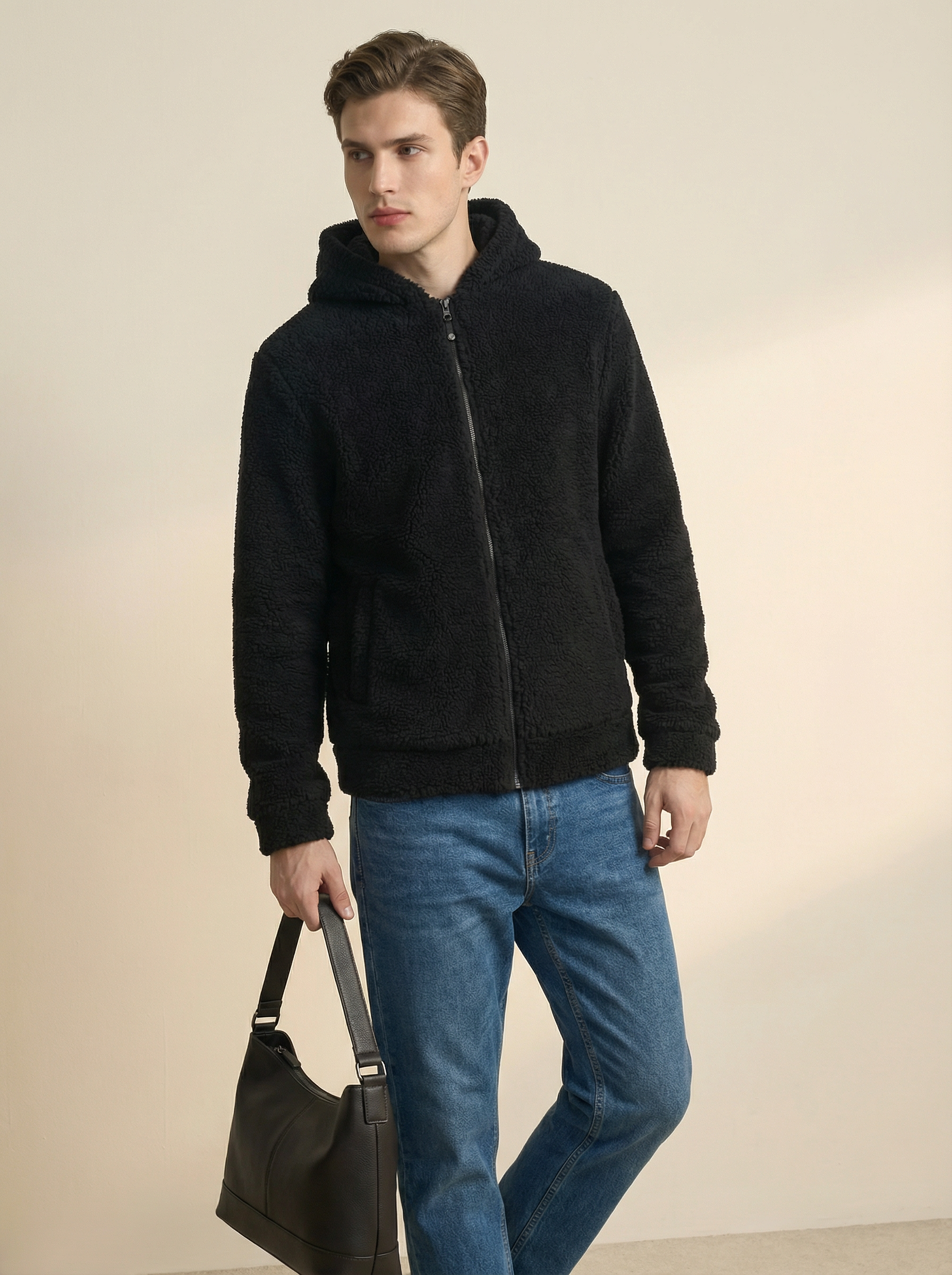 Felpa Uomo con Cappuccio in Pile Morbido e Caldo