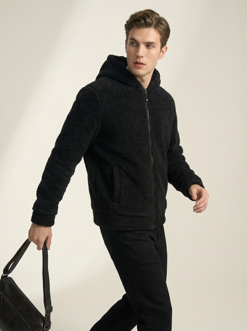 Felpa Uomo con Cappuccio in Pile Morbido e Caldo