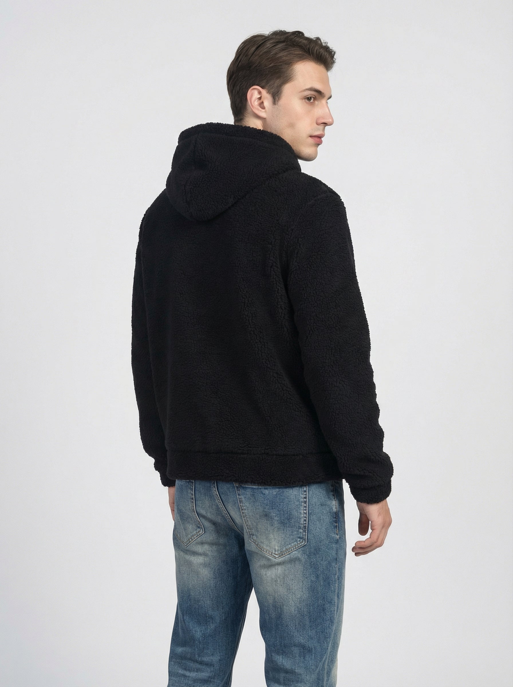 Felpa Uomo con Cappuccio in Pile Morbido e Caldo