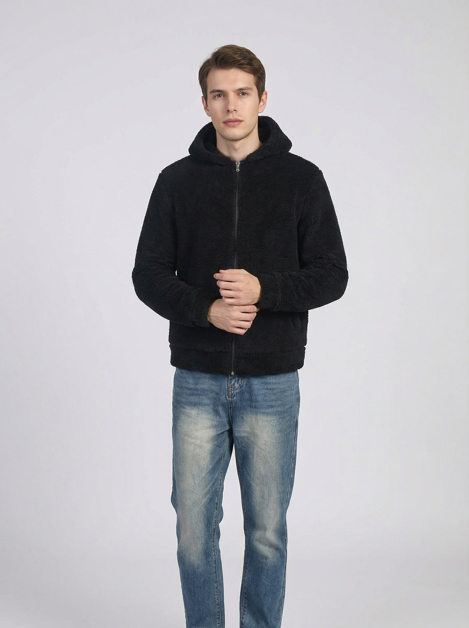 Felpa Uomo con Cappuccio in Pile Morbido e Caldo