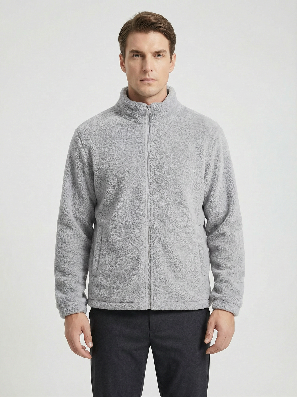 Felpa Uomo Full Zip in Pile Collo Alto Nera