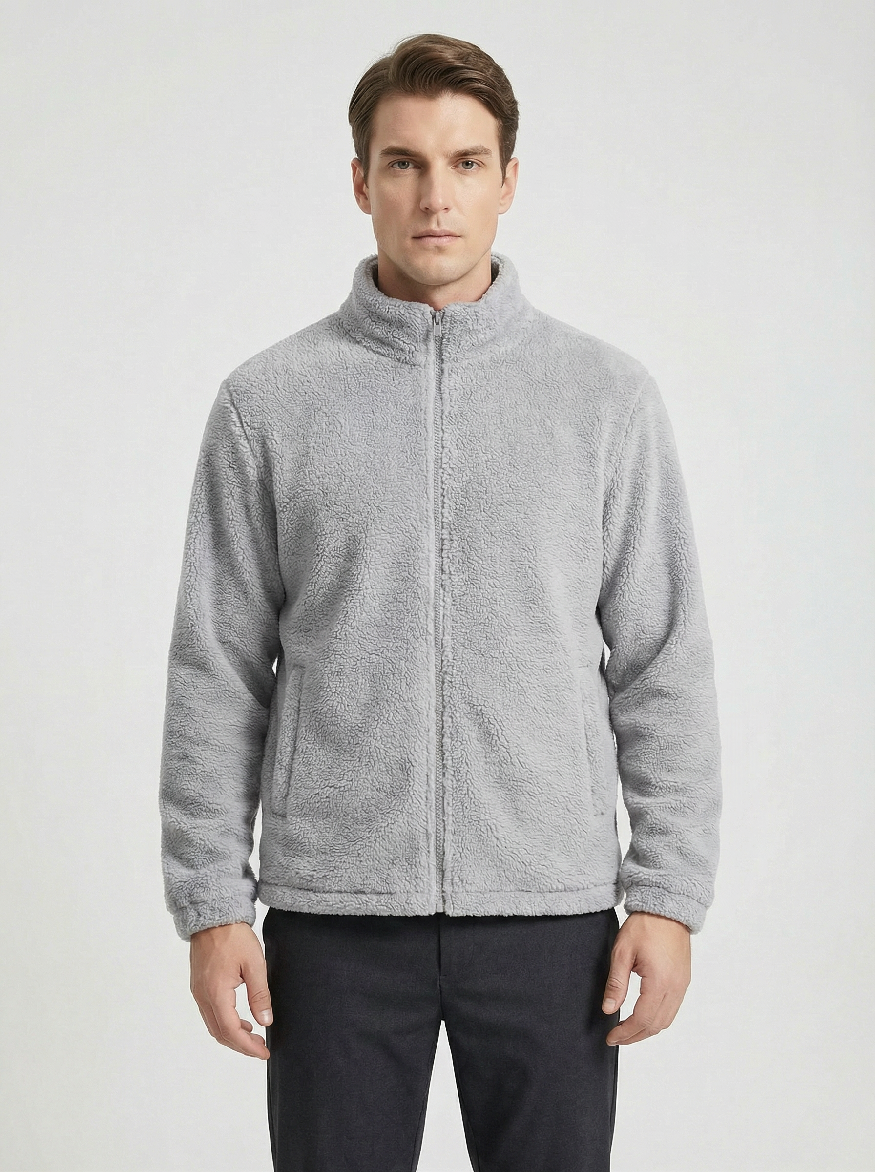 Felpa Uomo Full Zip in Pile Collo Alto Nera