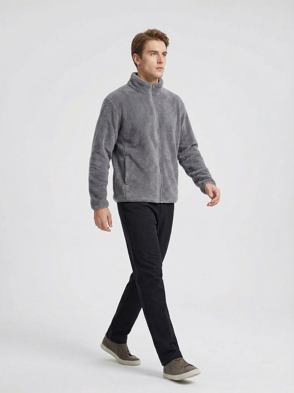 Felpa Uomo Full Zip in Pile Collo Alto Nera