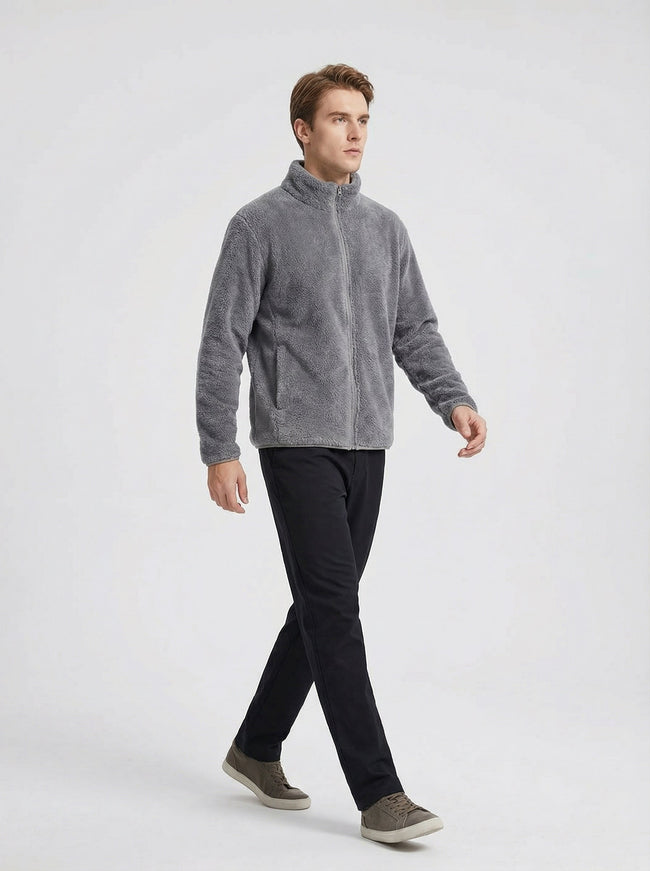 Felpa Uomo Full Zip in Pile Collo Alto Nera Hover Image