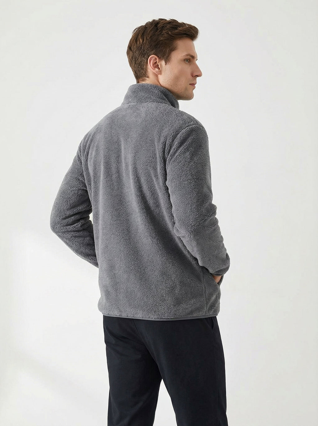 Felpa Uomo Full Zip in Pile Collo Alto Nera