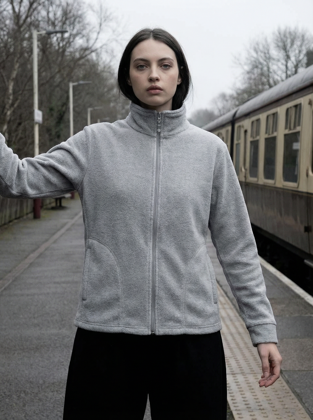 Felpa in Pile Calda con Zip e Collo Alto Donna