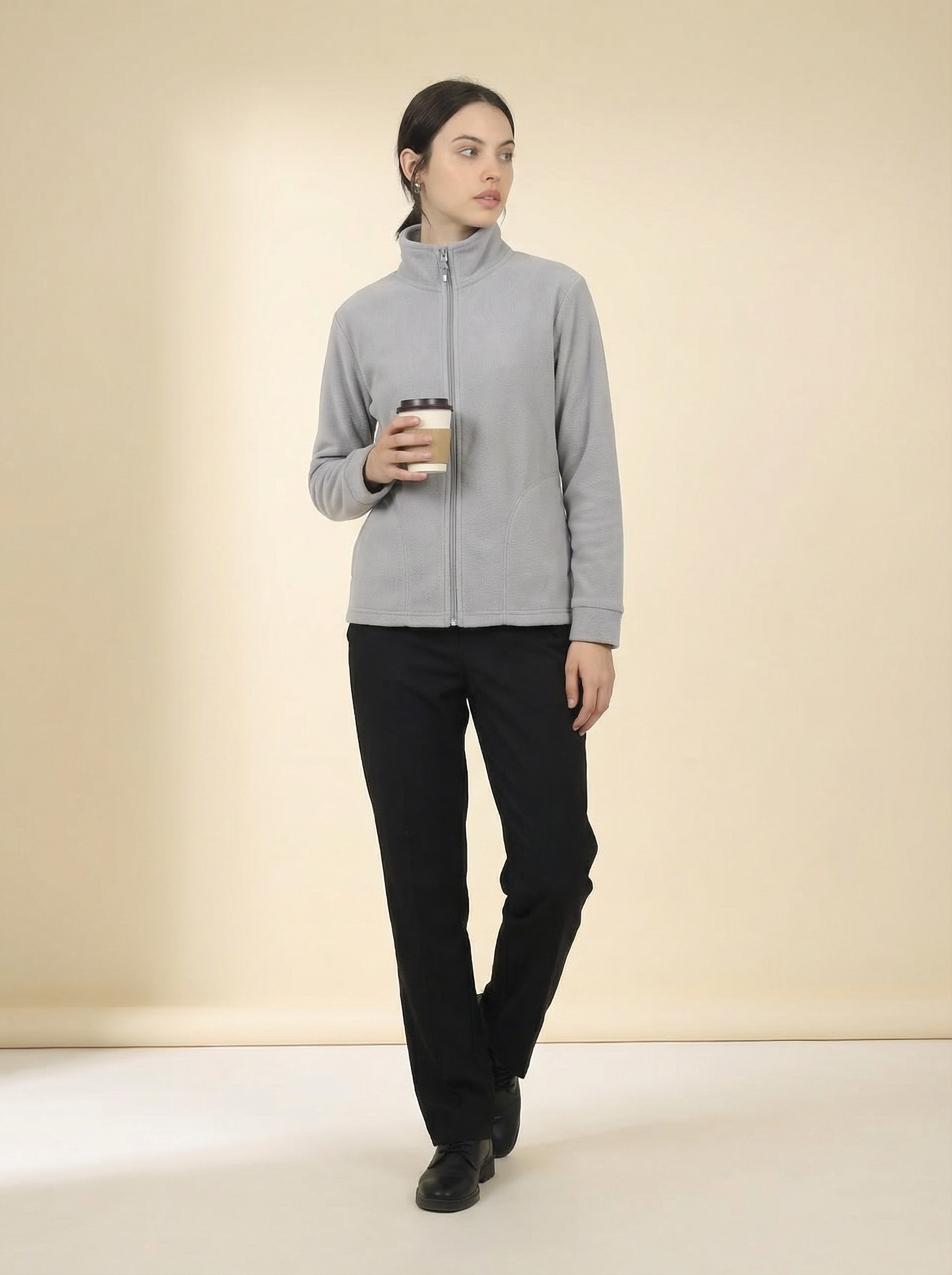 Felpa in Pile Calda con Zip e Collo Alto Donna