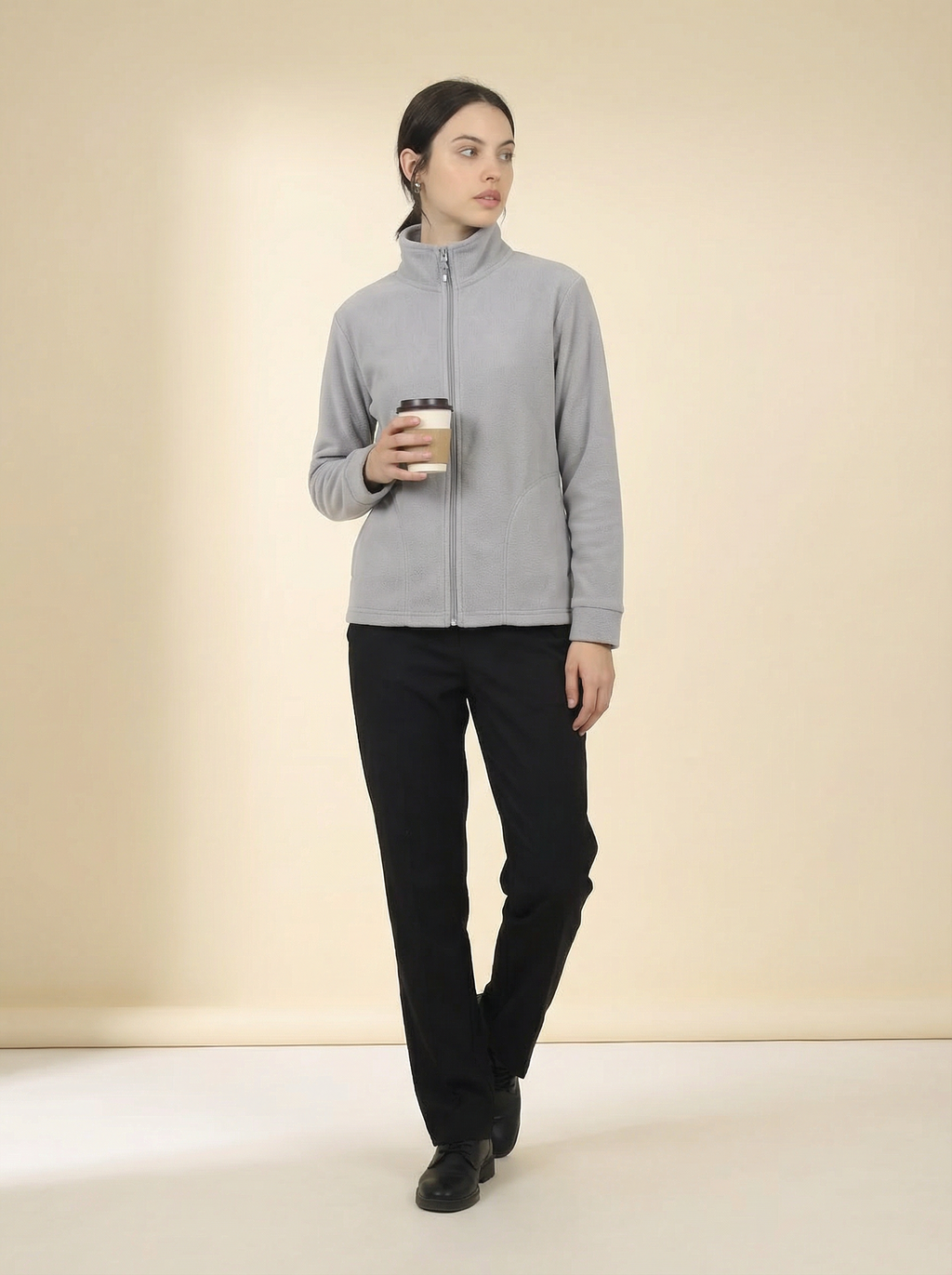 Felpa in Pile Calda con Zip e Collo Alto Donna