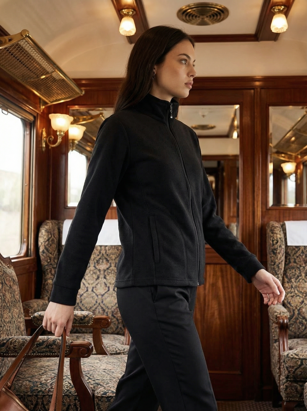 Felpa in Pile Calda con Zip e Collo Alto Donna