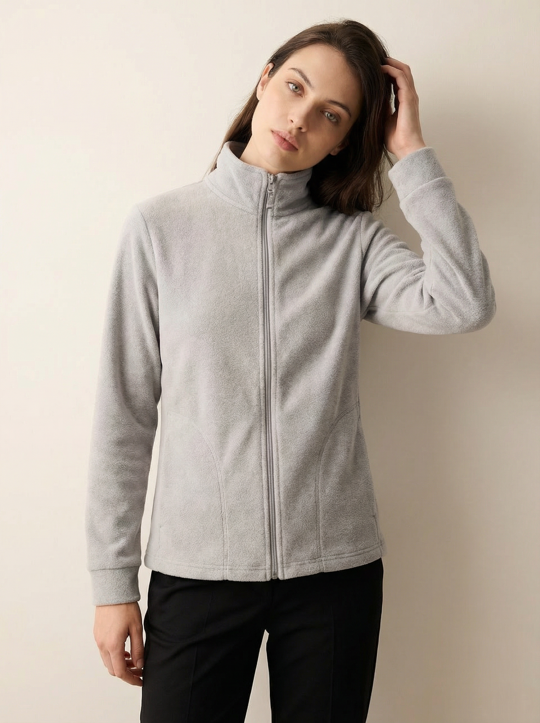 Felpa in Pile Calda con Zip e Collo Alto Donna