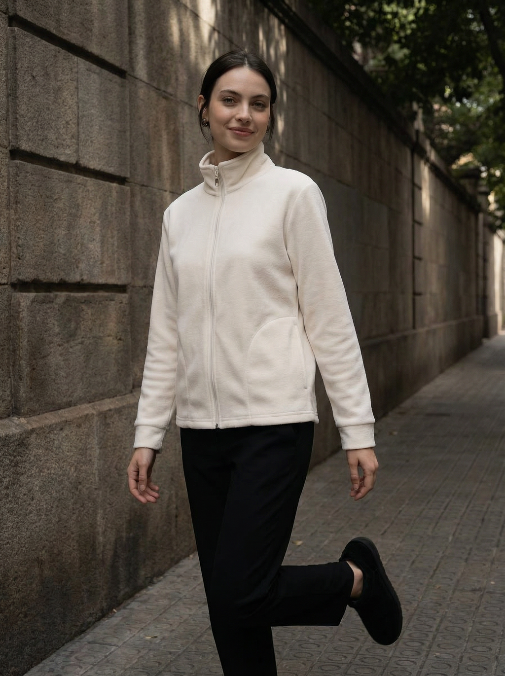 Felpa in Pile Calda con Zip e Collo Alto Donna