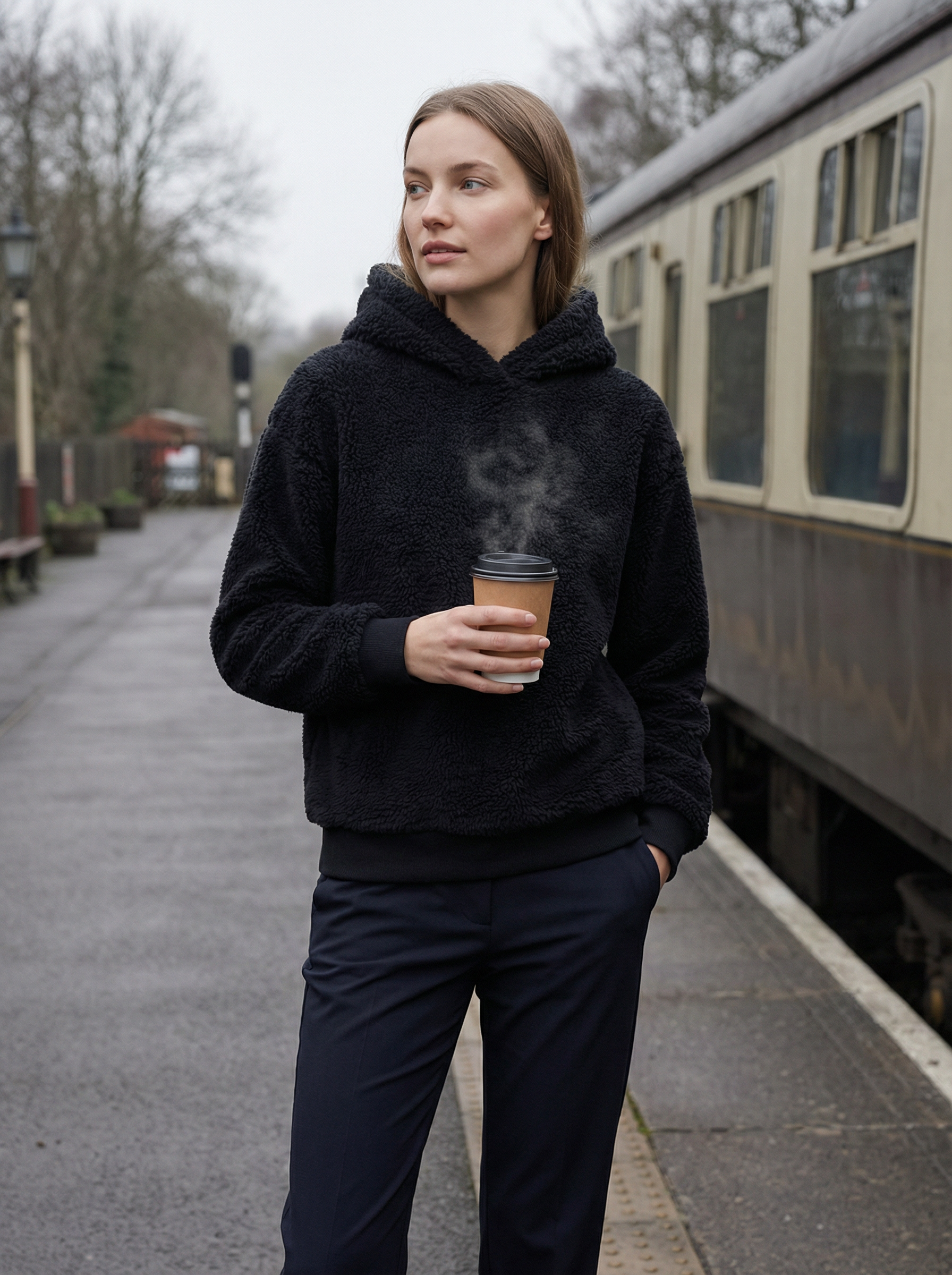 Felpa con Cappuccio in Morbido Pile Sherpa per Inverno