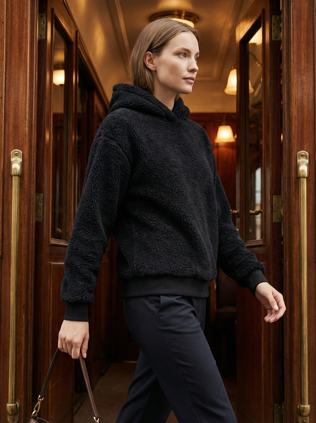 Felpa con Cappuccio in Morbido Pile Sherpa per Inverno