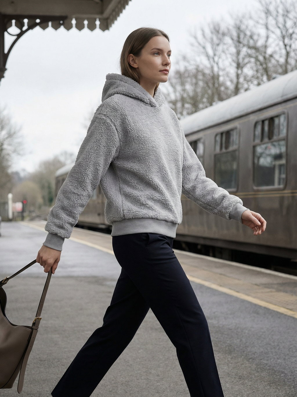 Felpa con Cappuccio in Morbido Pile Sherpa per Inverno