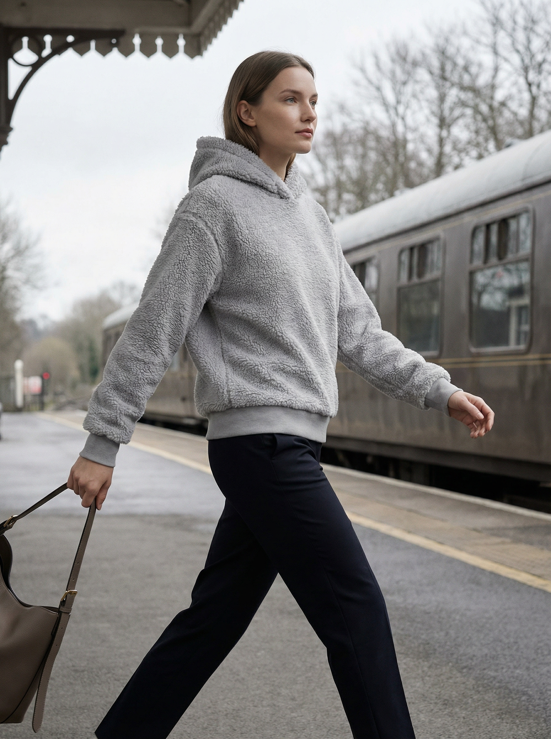 Felpa con Cappuccio in Morbido Pile Sherpa per Inverno