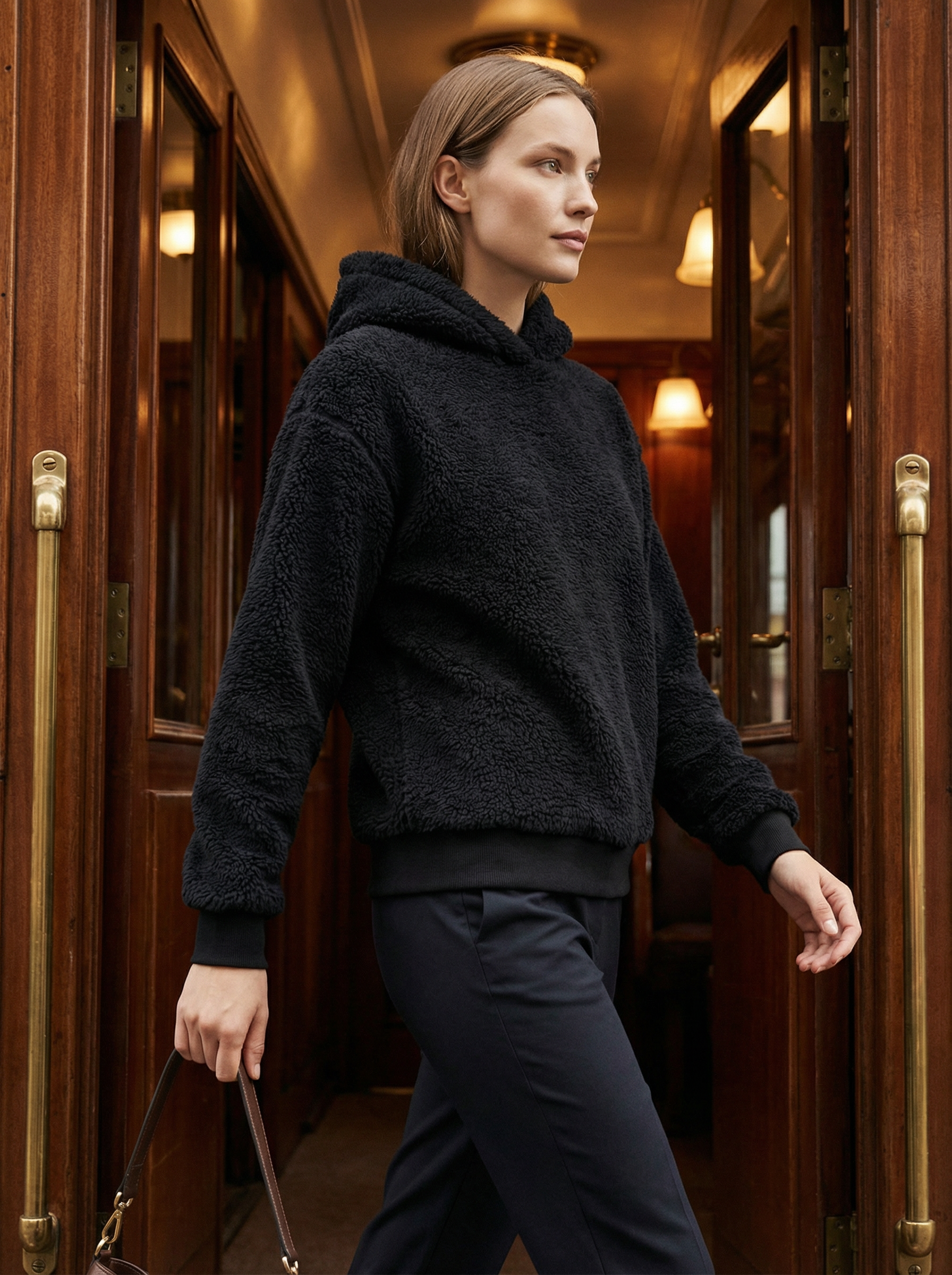 Felpa con Cappuccio in Morbido Pile Sherpa per Inverno