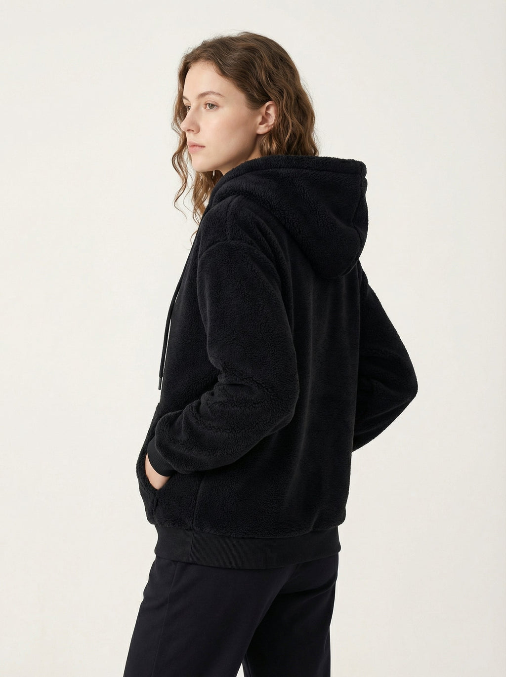 Felpa con Cappuccio in Morbido Pile Sherpa per Inverno