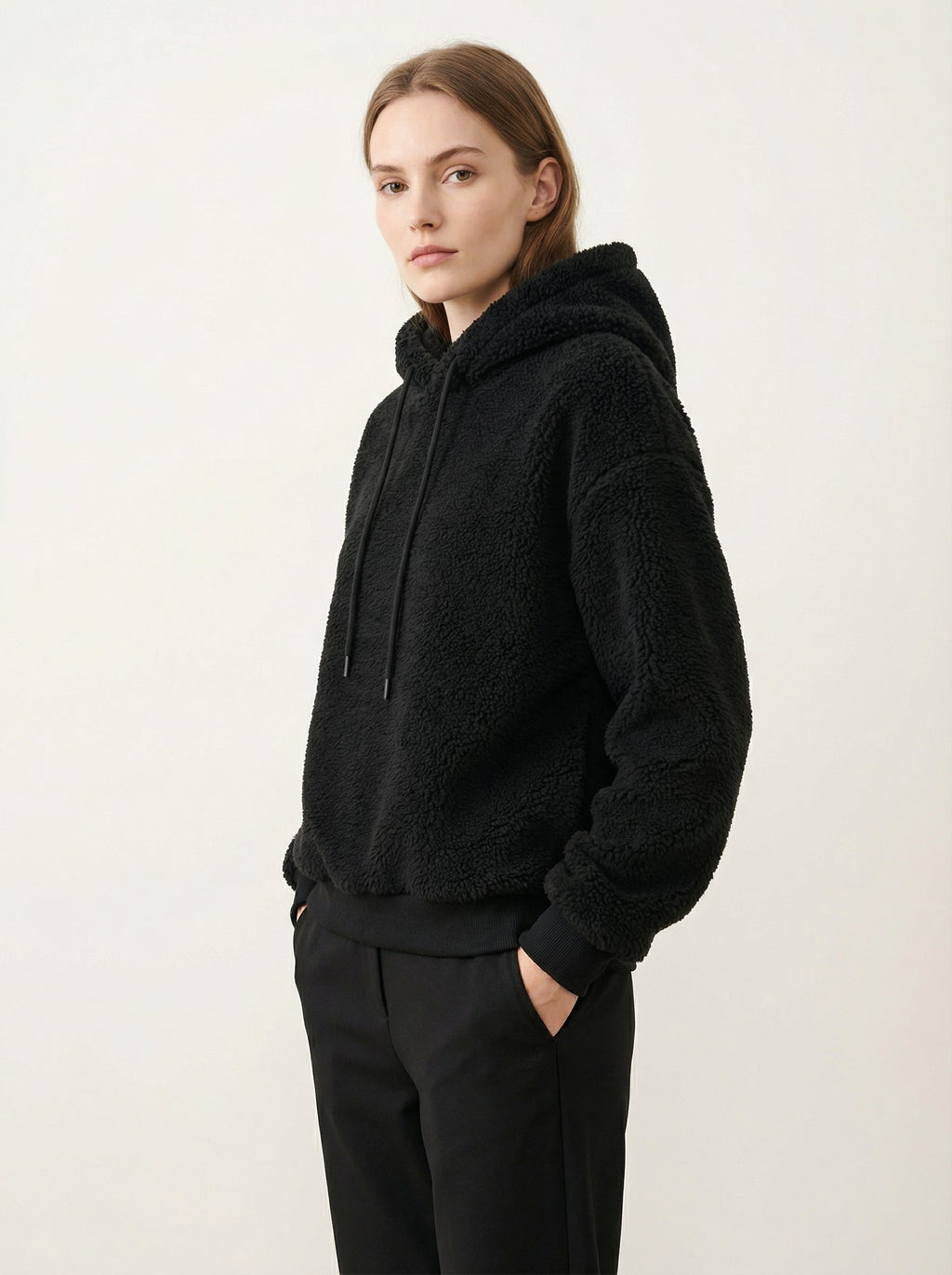 Felpa con Cappuccio in Morbido Pile Sherpa per Inverno