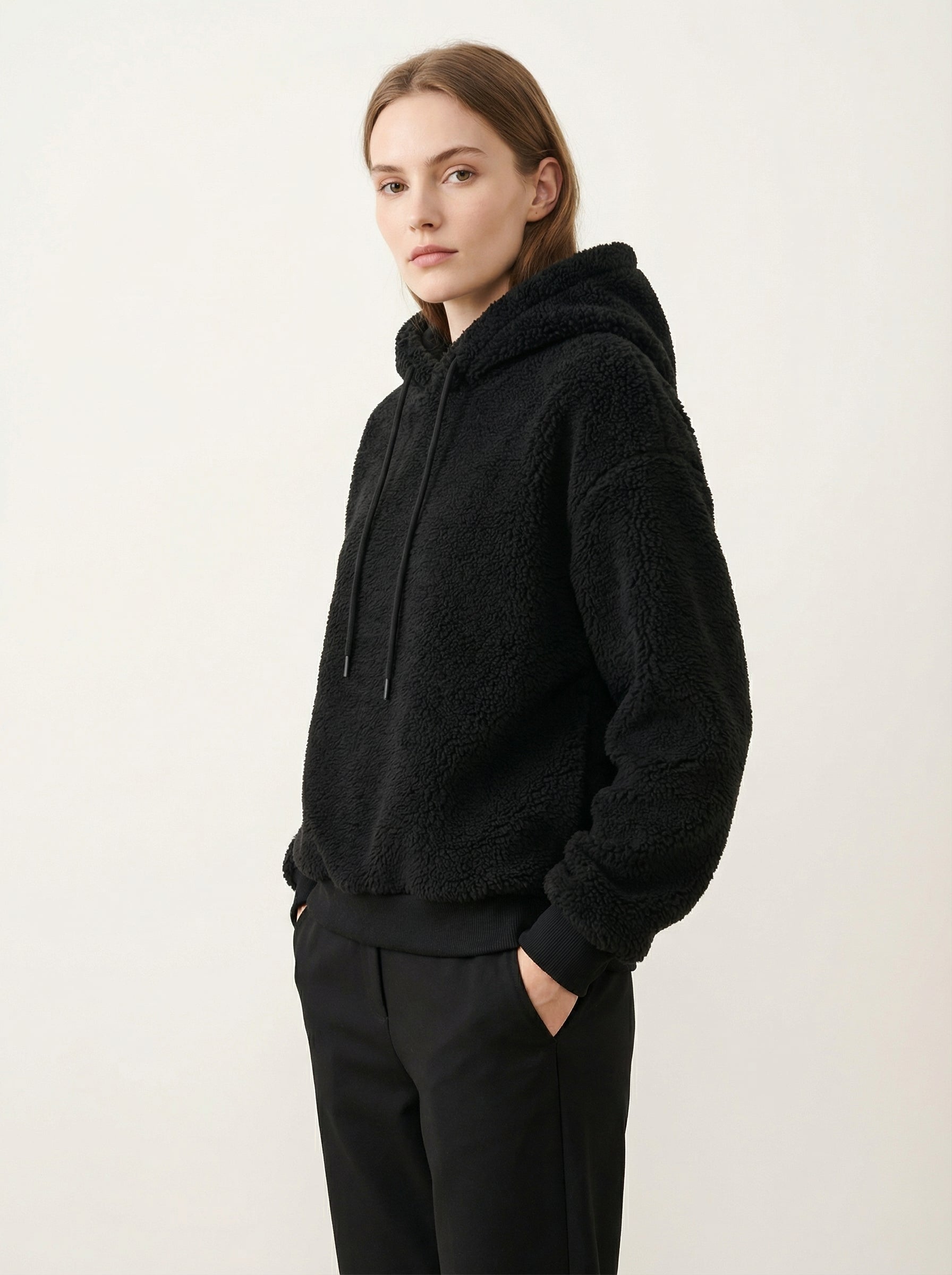 Felpa con Cappuccio in Morbido Pile Sherpa per Inverno