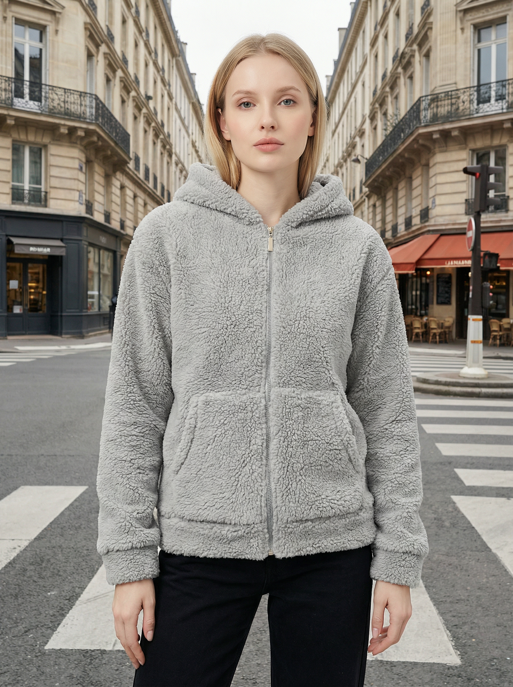 Felpa Donna con Cappuccio Full Zip in Morbido Pile Sherpa