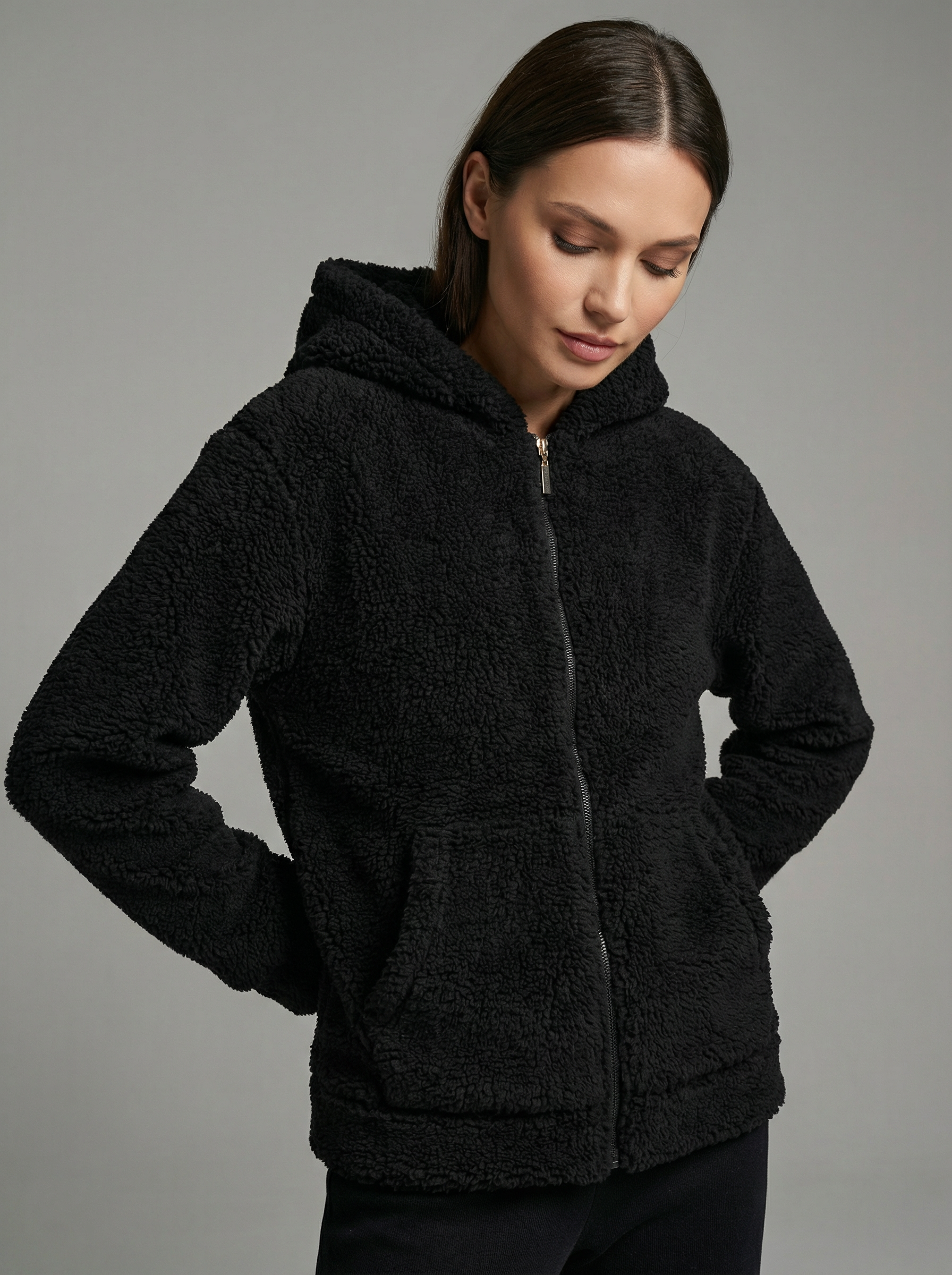 Felpa Donna con Cappuccio Full Zip in Morbido Pile Sherpa