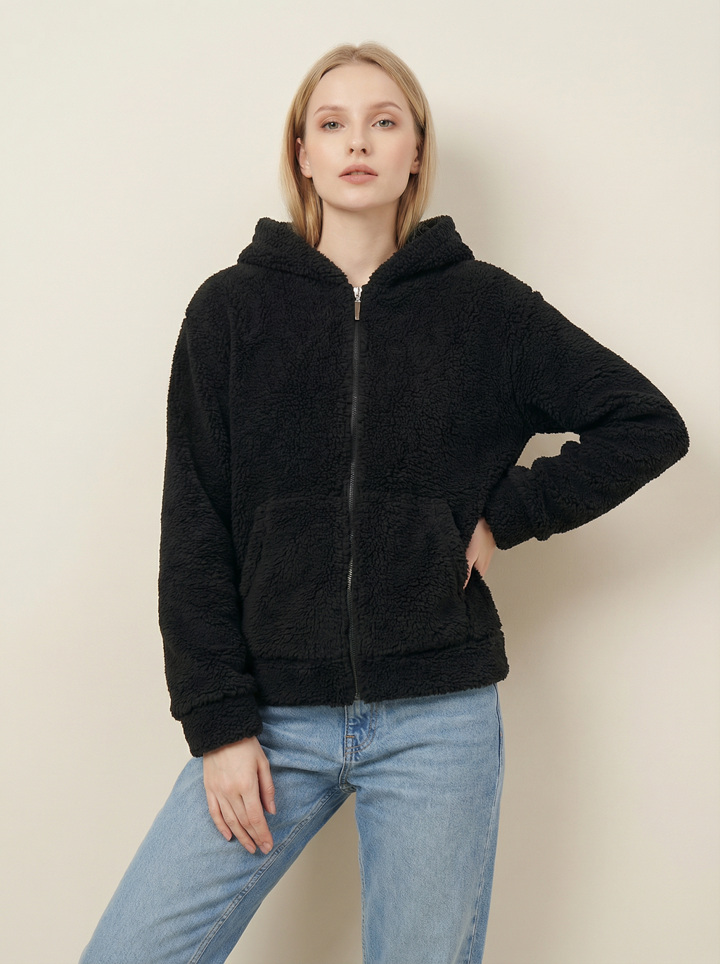 Felpa Donna con Cappuccio Full Zip in Morbido Pile Sherpa