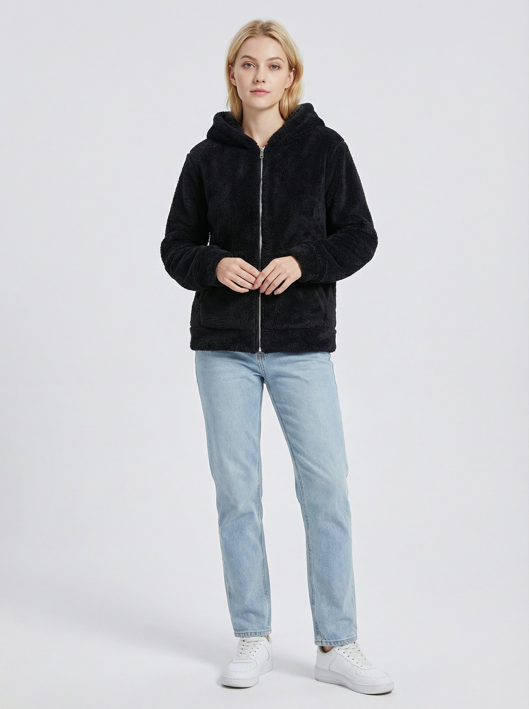 Felpa Donna con Cappuccio Full Zip in Morbido Pile Sherpa