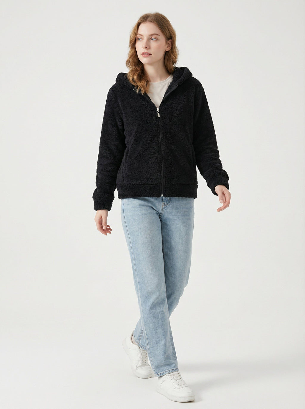 Felpa Donna con Cappuccio Full Zip in Morbido Pile Sherpa