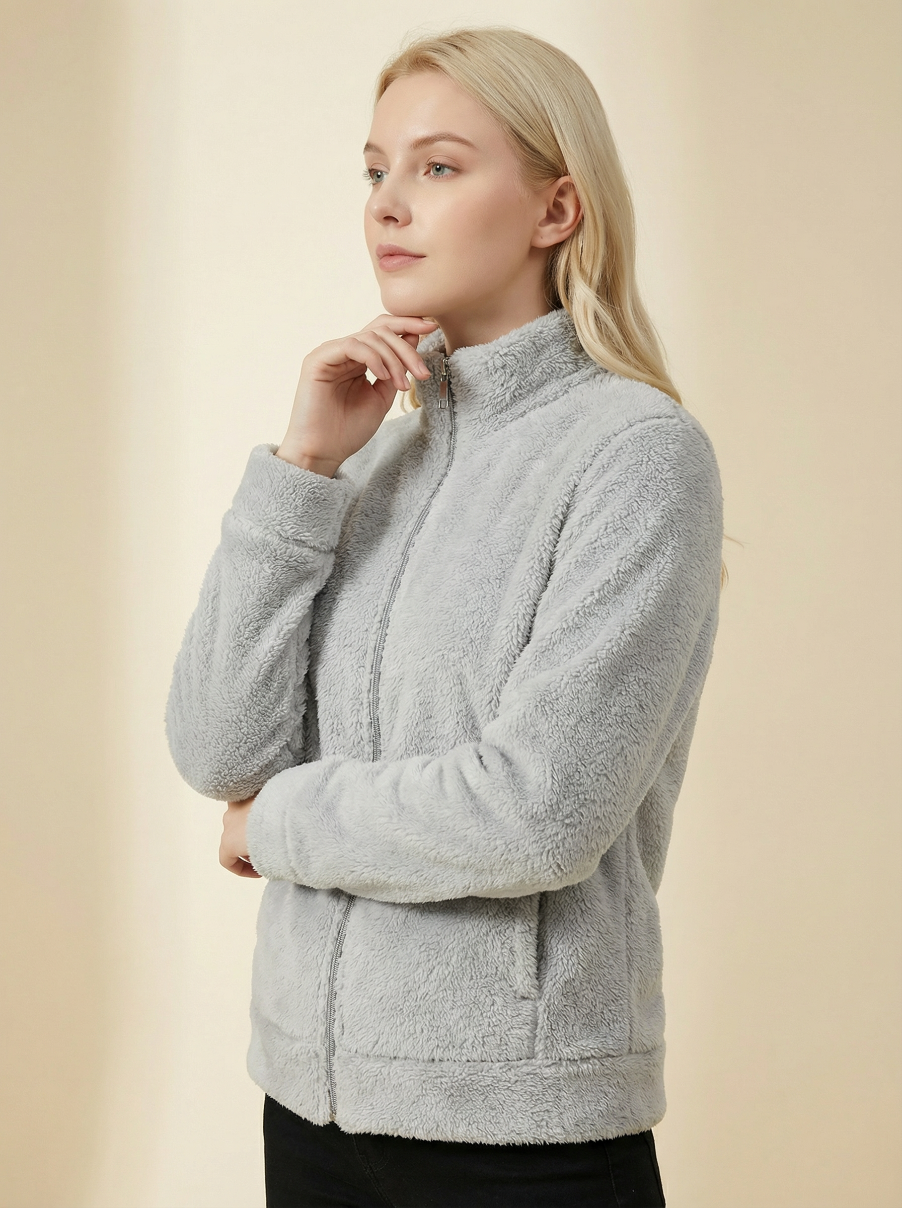 Giacca Teddy Fleece Collo Alto Full Zip Calda e Confortevole