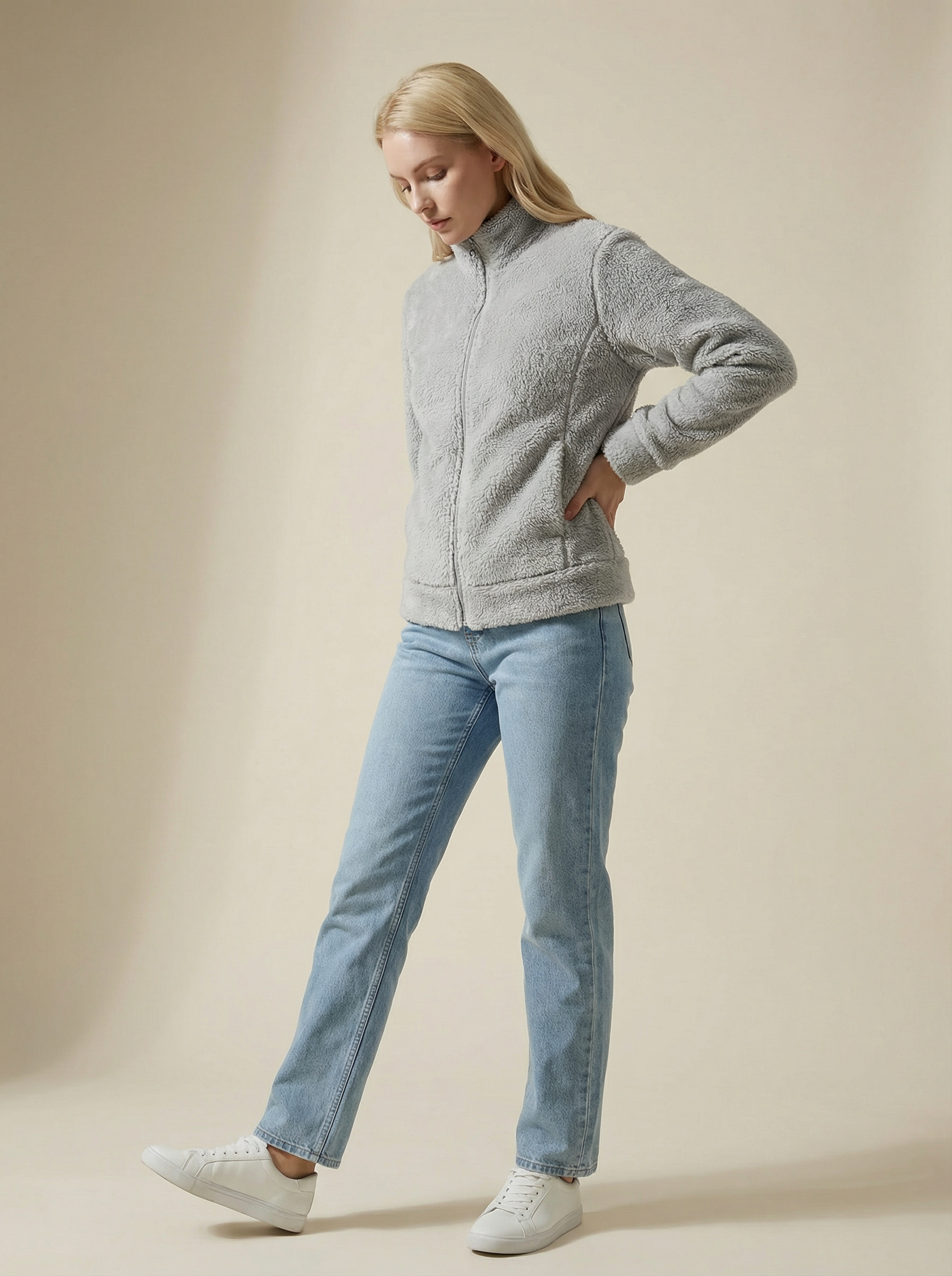 Giacca Teddy Fleece Collo Alto Full Zip Calda e Confortevole