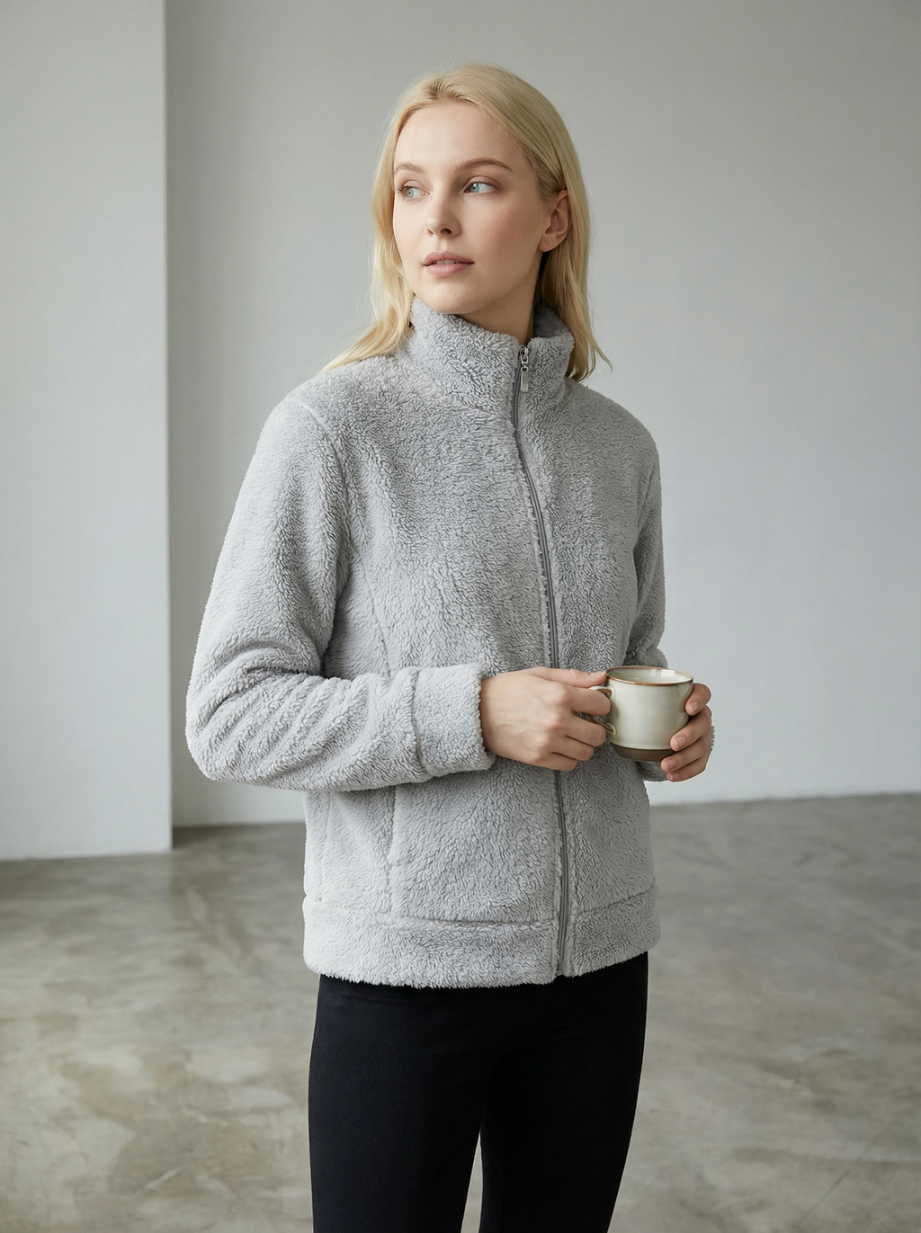 Giacca Teddy Fleece Collo Alto Full Zip Calda e Confortevole