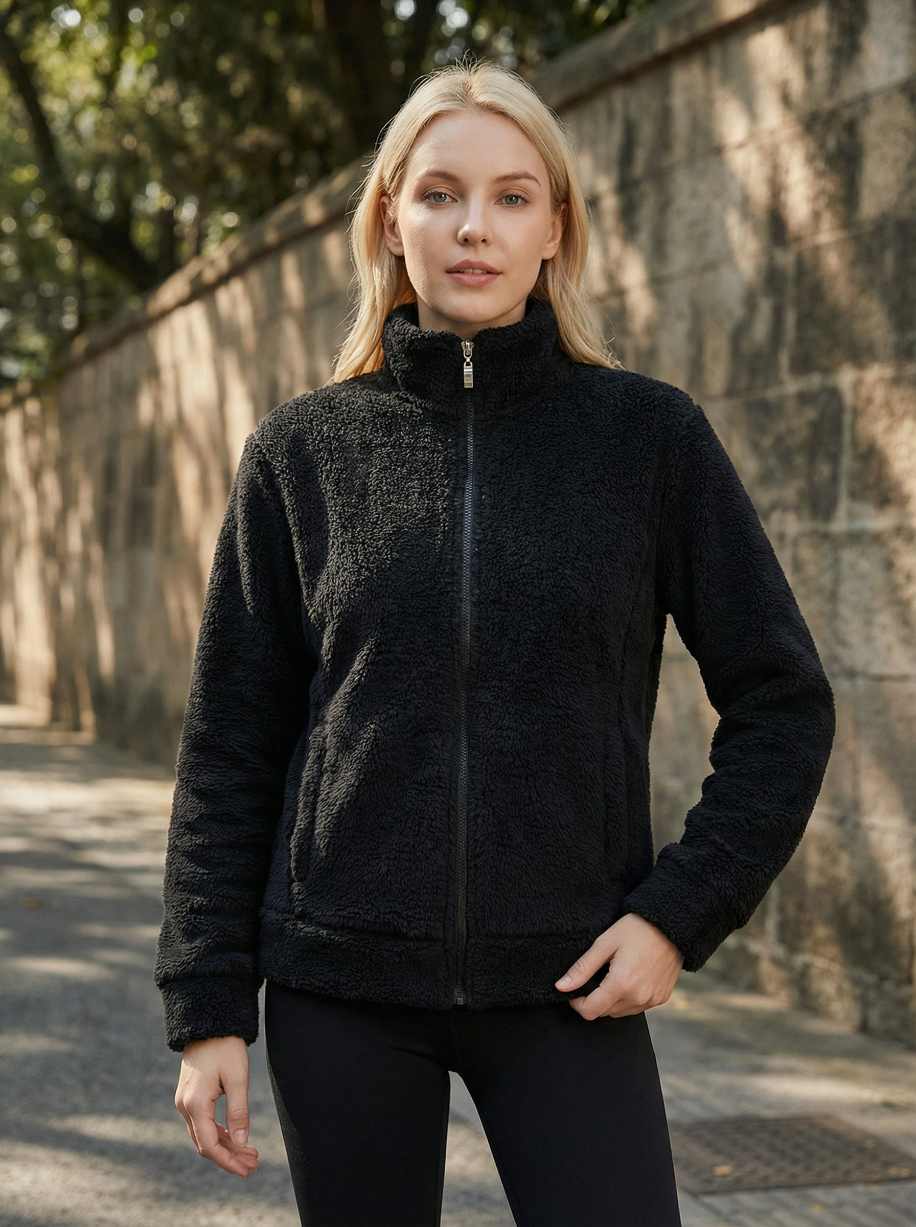 Giacca Teddy Fleece Collo Alto Full Zip Calda e Confortevole