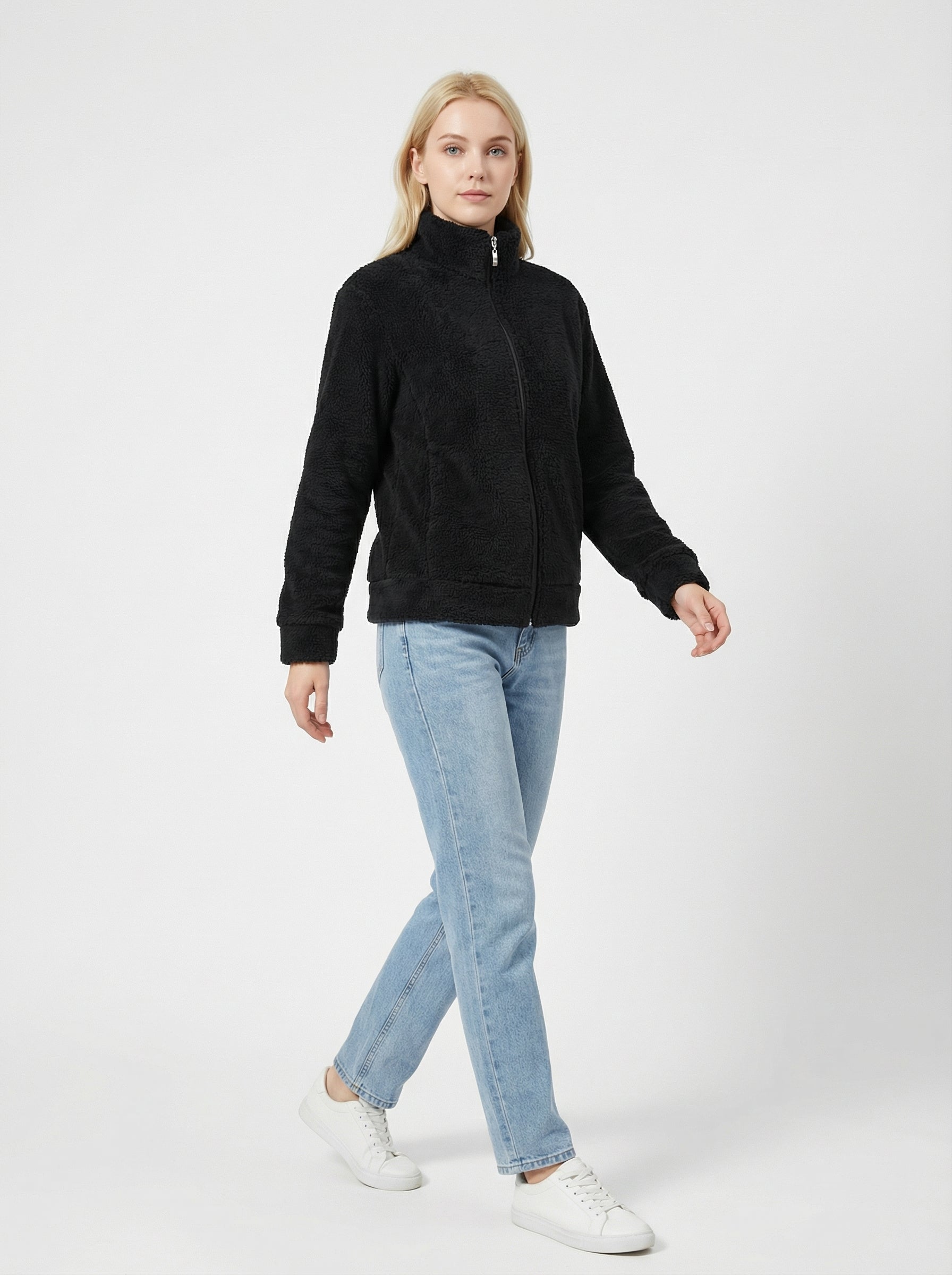 Giacca Teddy Fleece Collo Alto Full Zip Calda e Confortevole