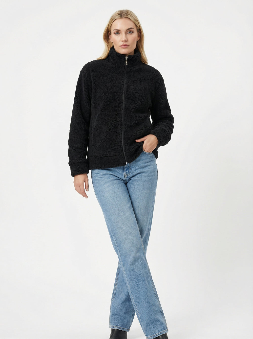 Giacca Teddy Fleece Collo Alto Full Zip Calda e Confortevole