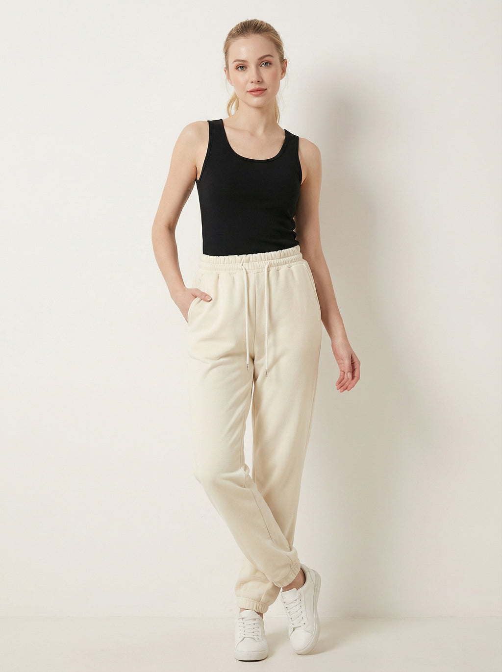 Joggers in Felpa Morbida con Coulisse e Polsini Caviglia