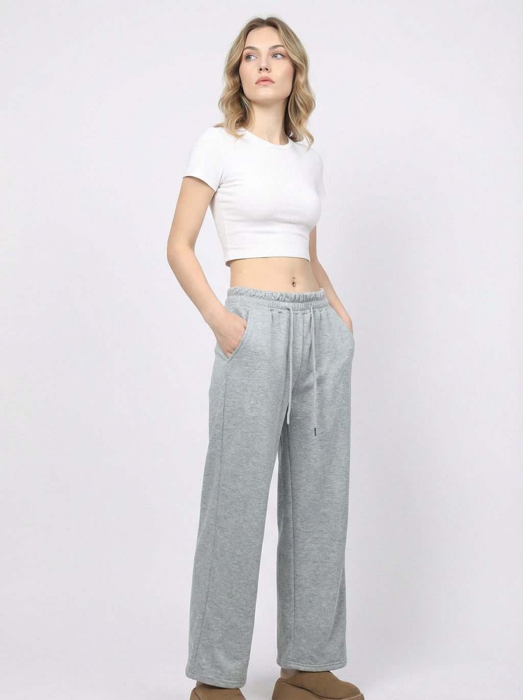 Pantaloni Tuta Donna Felpati Morbidi Gamba Larga con Coulisse